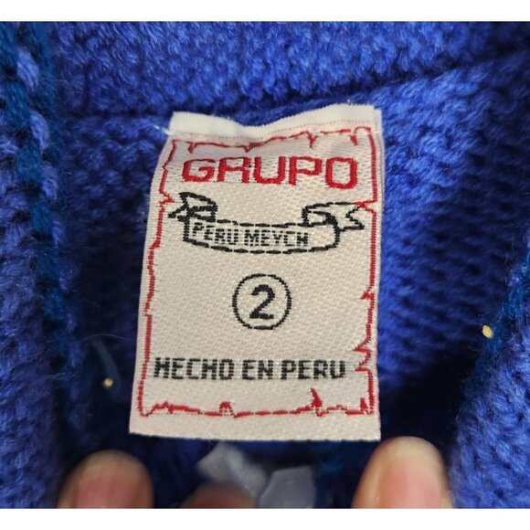 Grupo Peruvian Toddler Sz. 2 Hooded Full Zip Sweater Blue Hand Embroidered - Picture 2 of 6